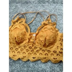 Zenana Bralette Womens XL Yellow Lace Floral Padded Wireless Stretch Crop Top‎